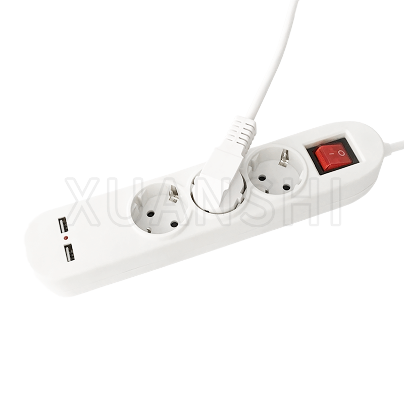 2 USB সহ ইউরোপীয় 3-ওয়ে পাওয়ার স্ট্রিপ এবং JL-3, XS-XBDK30U সুইচ করুন